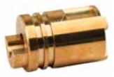 90 degree bulkhead retainer: brass stepped cylinder with O-ring grooves and rectangular notch end